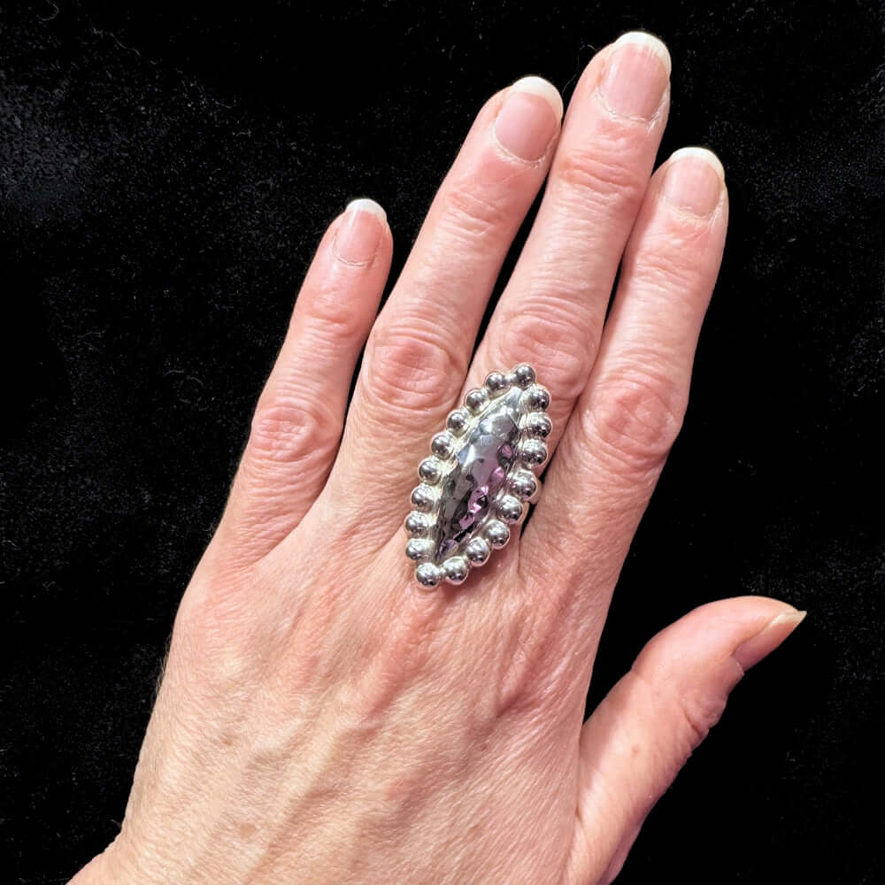 Handmade Long Oval  Silver Ring with model