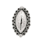 Silver ring with black accents on a white background