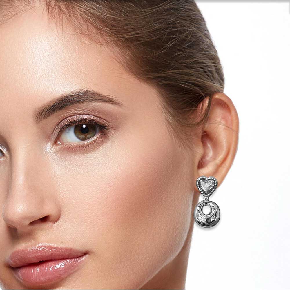 Heart-and-Donut-Silver-Earring-with-model-Nueve-Sterling