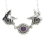 Taxco Silver Necklace with Amethyst and Hummingbirds detail Nueve Sterling