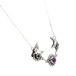 Taxco Silver Necklace with Amethyst and Hummingbirds side Nueve Sterling