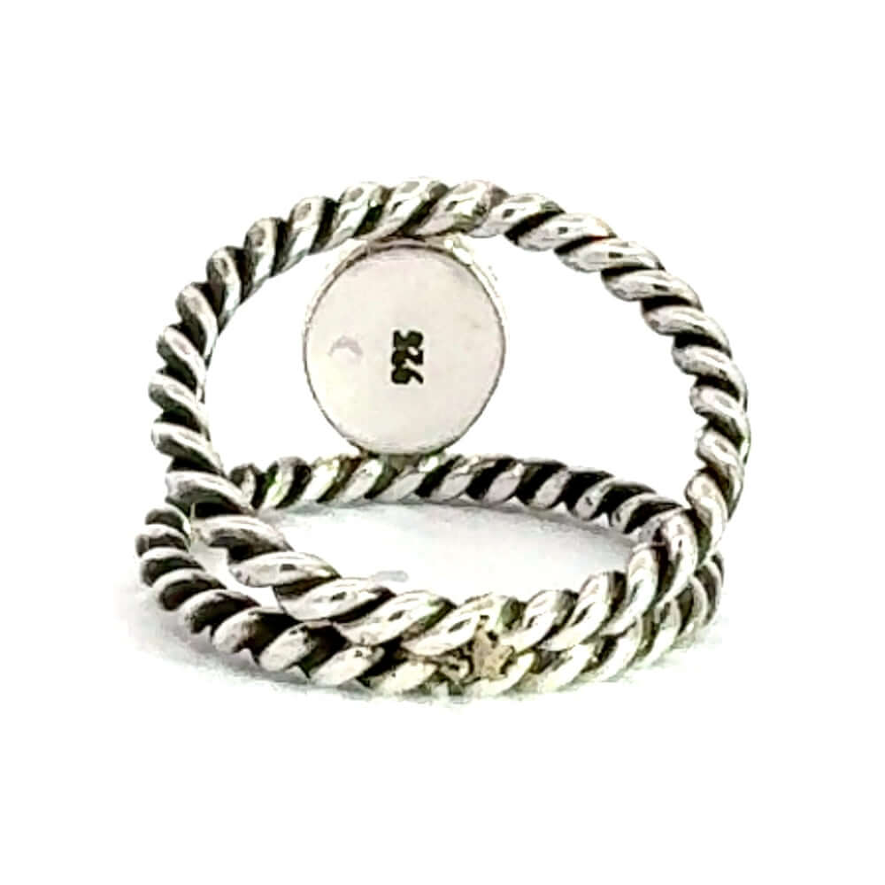 Silver twisted ring on a white background with 925 stamp