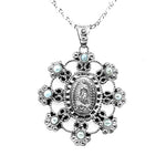 Lady-of-Guadalupe-Silver-Pendand-with-Pearls-front-Nueve-Sterling