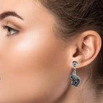 Leaf-and-Flower-Silver-Earrings with model Nueve Sterling