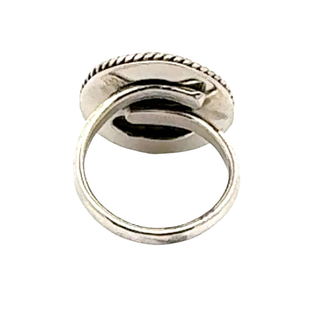 Round silver ring from the back  on a white background
