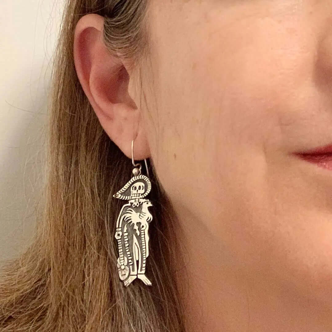 Charro-with-Rooster-Silver-Earrings-flat-Nueve-Sterling