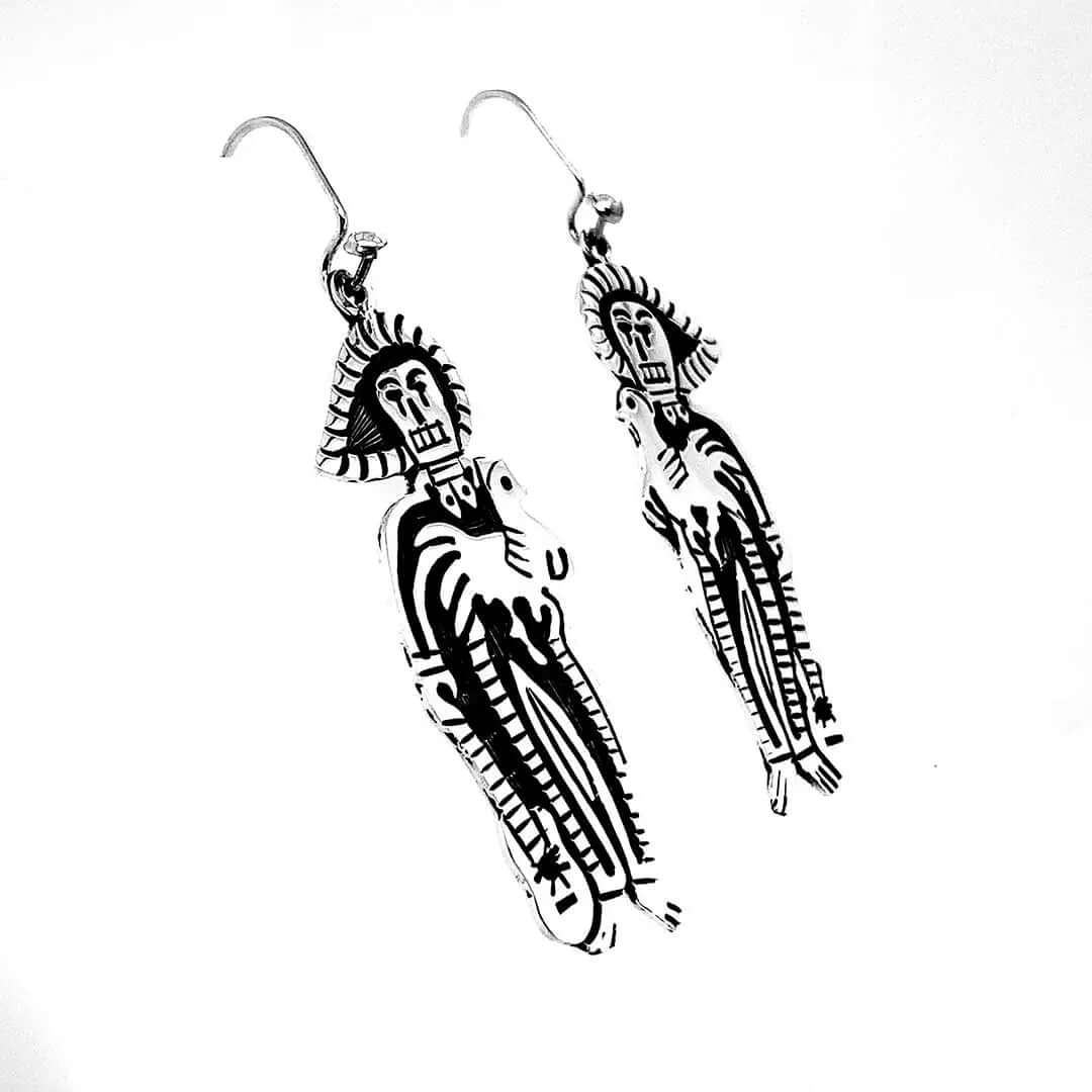 Charro-with-Rooster-Silver-Earrings-side-Nueve-Sterling