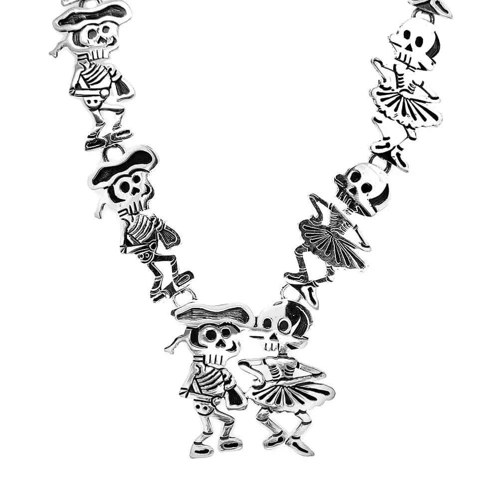Matador-Skeletons-Silver-Necklace-front-Nueve-Sterling
