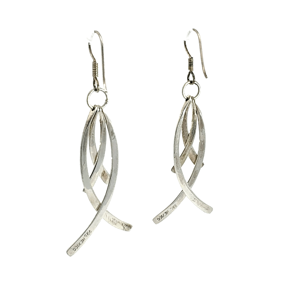 Pair of silver earrings on a white background