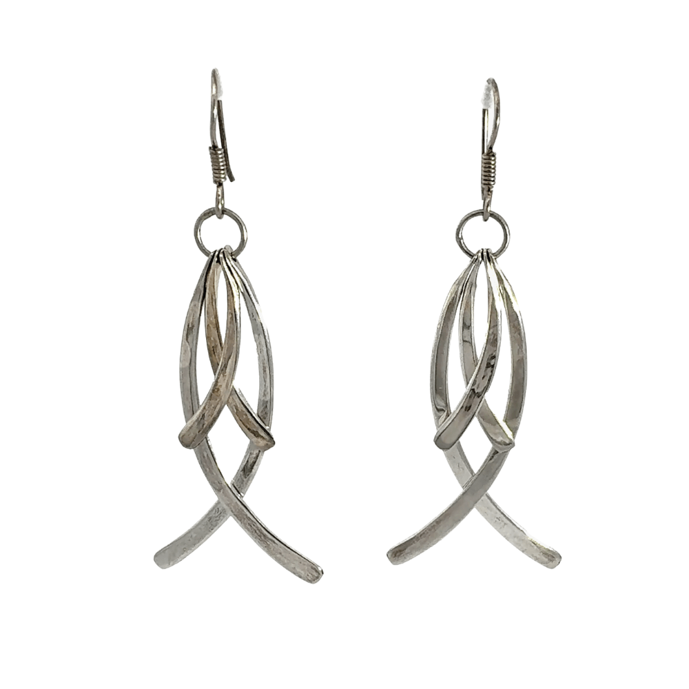 Pair of silver earrings on a white background