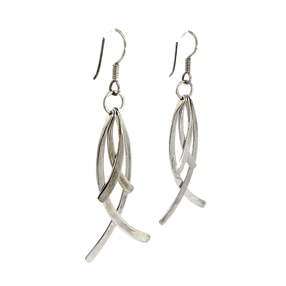 Pair of silver earrings on a white background