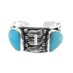 Navajo-Inspired-Blue-Turquoise-Leaves-Silver-Cuff-Bracelet-measurement-Nueve-Sterling