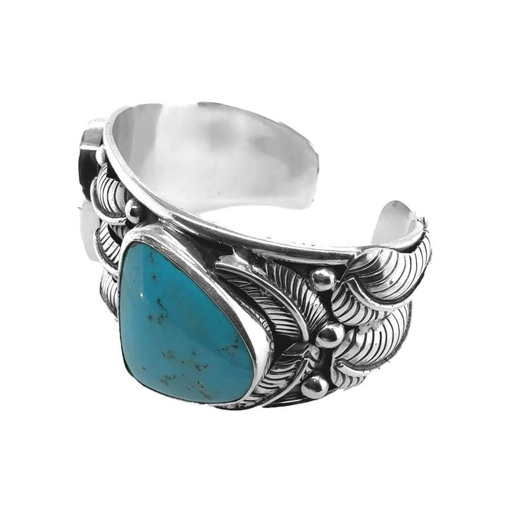 Navajo-Inspired-Blue-Turquoise-Leaves-Silver-Cuff-Bracelet-other-side-Nueve-Sterling