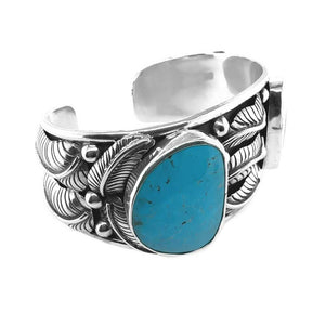 Navajo-Inspired-Blue-Turquoise-Leaves-Silver-Cuff-Bracelet-side-Nueve-Sterling