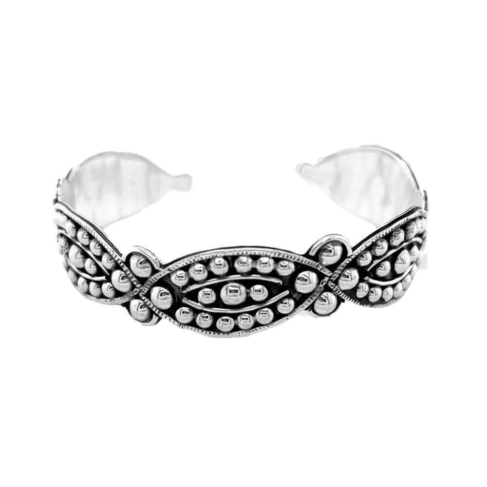 Oval-Beads-Silver-Cuff-Bracelet-front-Nueve-Sterling