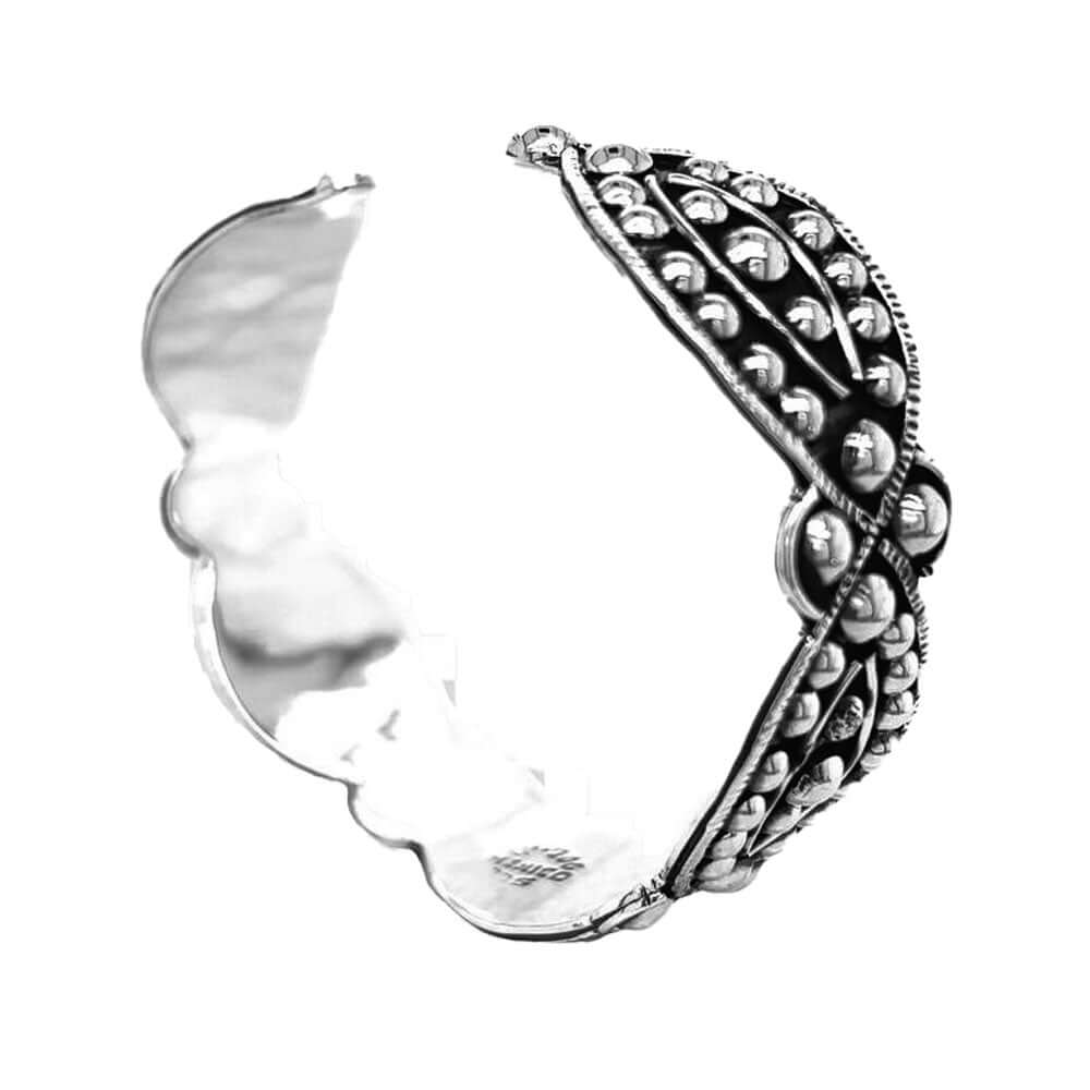 Oval-Beads-Silver-Cuff-Bracelet-side-Nueve-Sterling