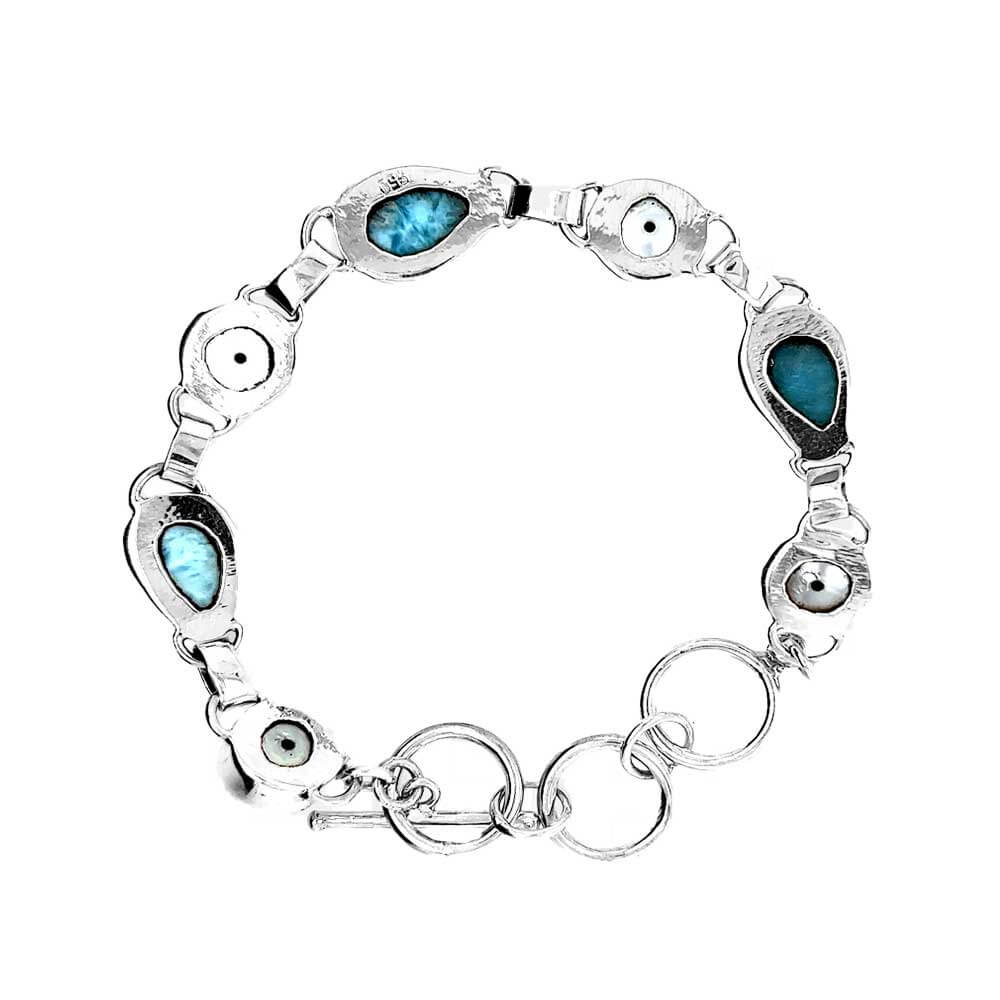 Oval Larimar and Pearl 950 Silver Bracelet