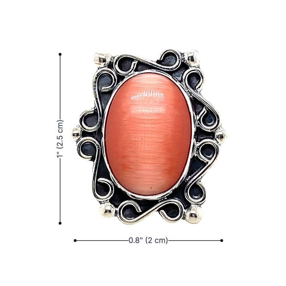 Oval-Orange-Cats-Eye-Silver-Ring-measurements-Nueve-Sterling