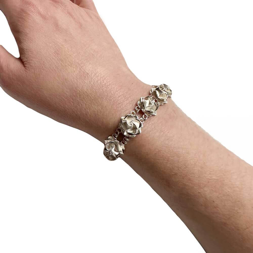 Taxco-Silver-Bracelet-with-Roses-with model-Nueve-Sterling