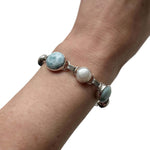 Round-Larimar-and-Pearl-Taxco-Silver-Bracelet-with-model