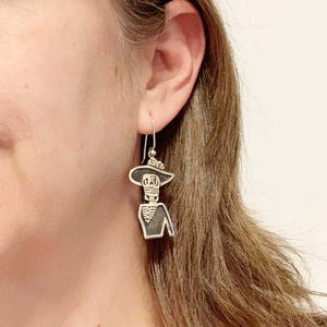 Sexy-Catrina-Torso-Silver-Earrings-with-model-Nueve-Sterling