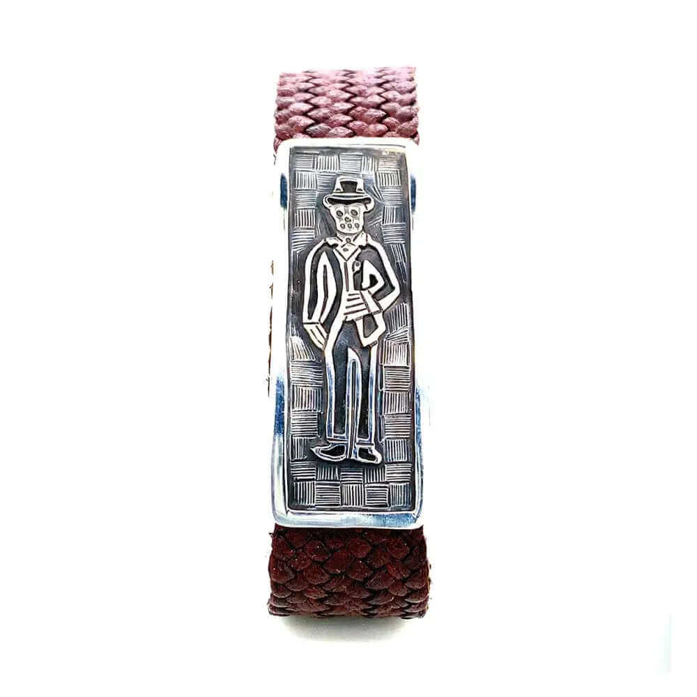 Silver-Catrin-Leather-Bracelet-front-Nueve-Sterling