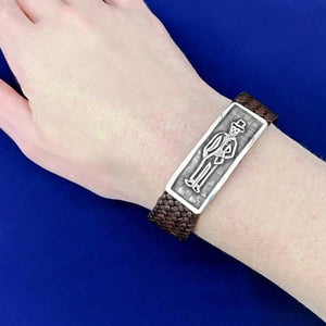 Silver-Catrin-Leather-Bracelet-with-model-Nueve-Sterling