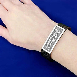     Silver-Catrina-Leather-Bracelet-with-model-Nueve-Sterling