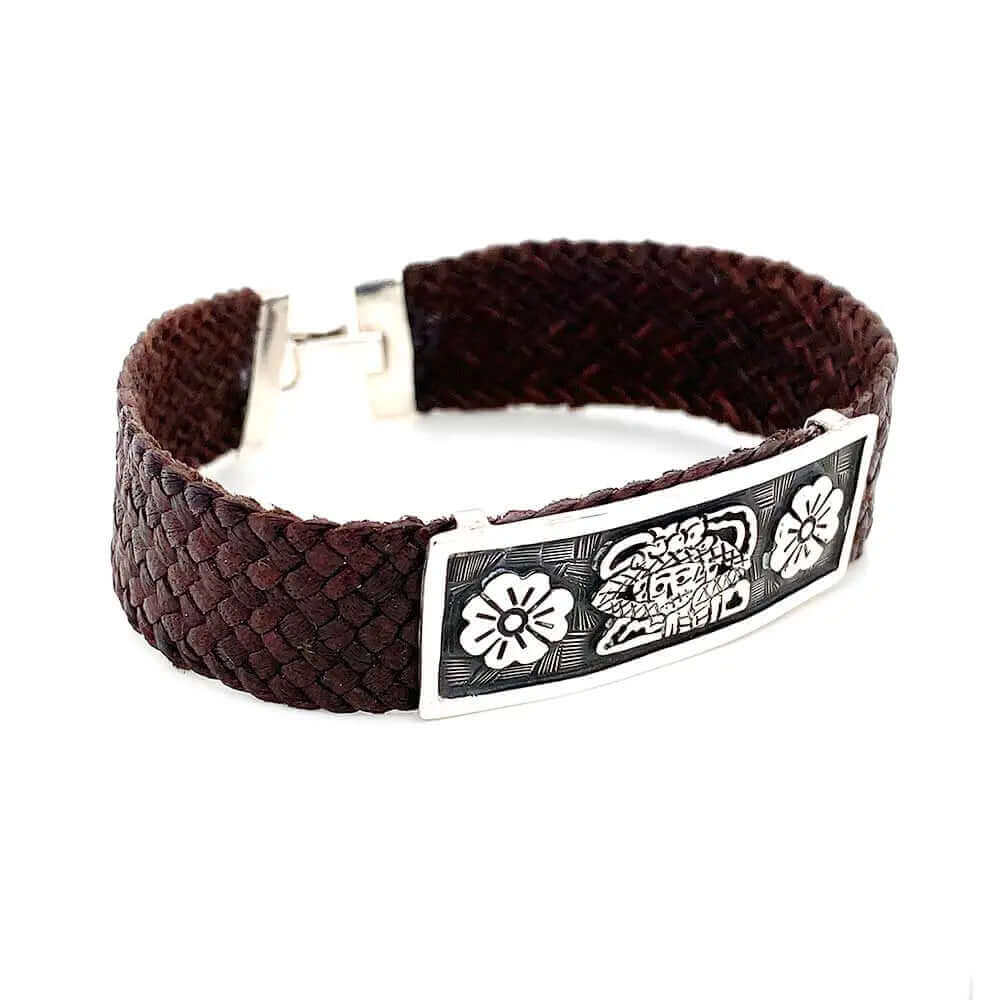 Silver-La-Catrina-Leather-Bracelet-side-Nueve-Sterling