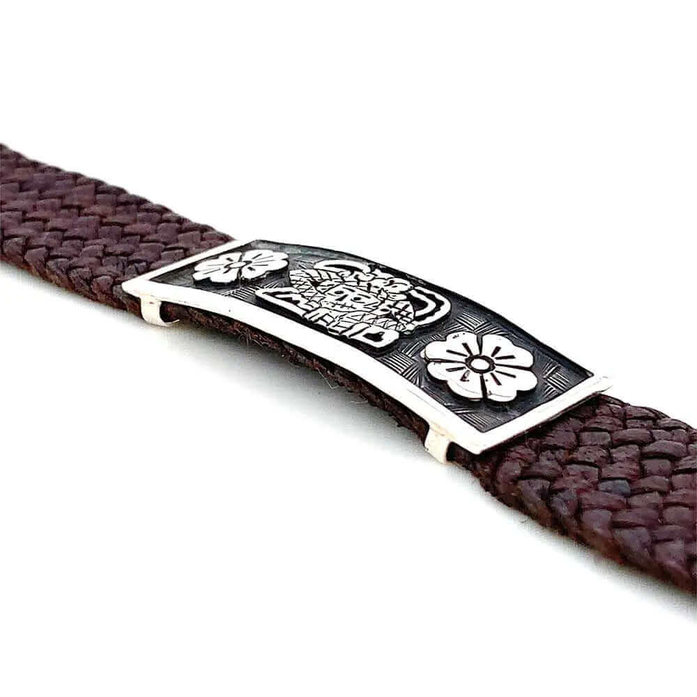 Silver-La-Catrina-Leather-Bracelet-flat-Nueve-Sterling