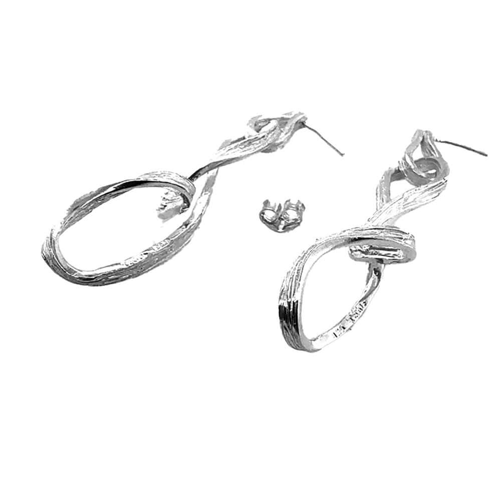 Silver-Twisted-Dangle-Post-Earrings-flat-Nueve-Sterling
