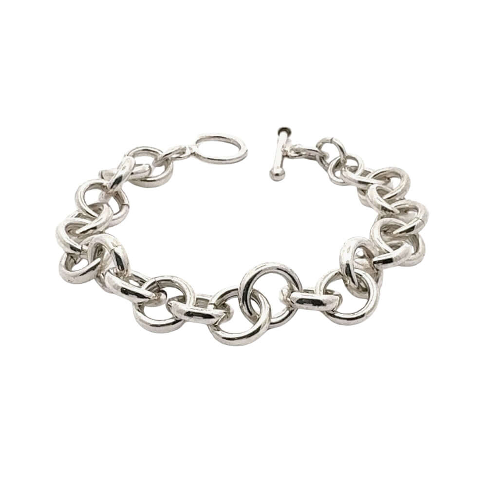 Silver chain bracelet on a white background