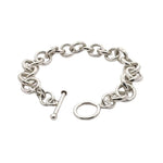 Silver chain bracelet with a clasp on a white background