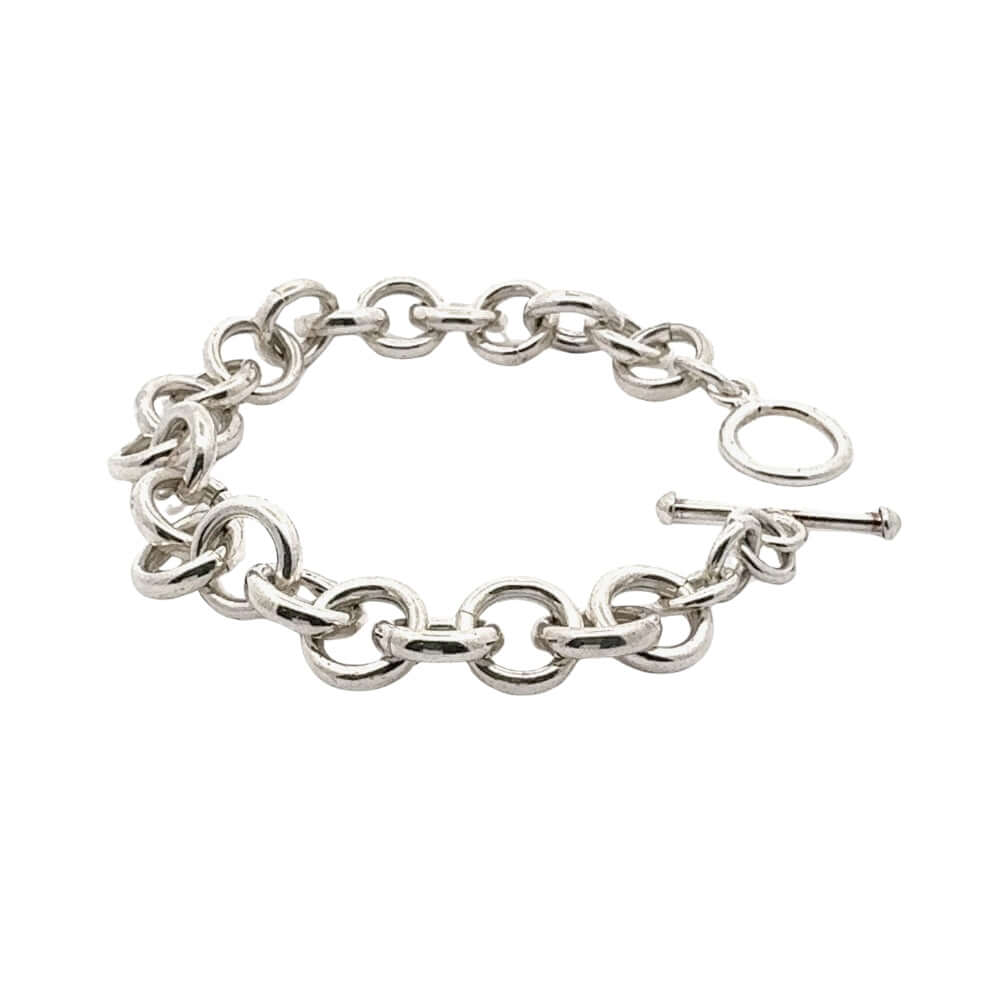 Silver chain bracelet on a white background