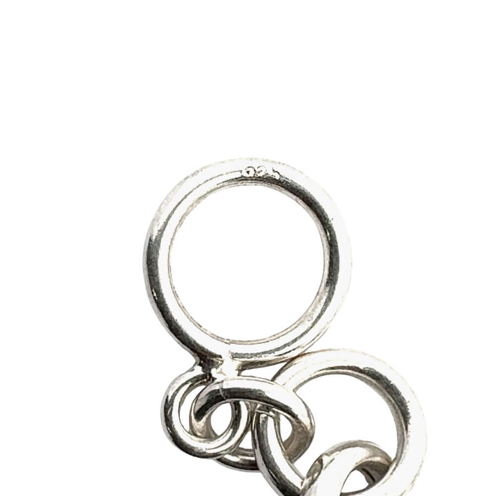 Silver keychain with interlocking rings on a white background