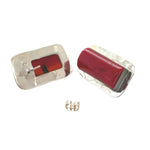 Pair of earrings with red coral and silver design on a white background