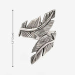 Silver Feathers Ring with measurements with a white background