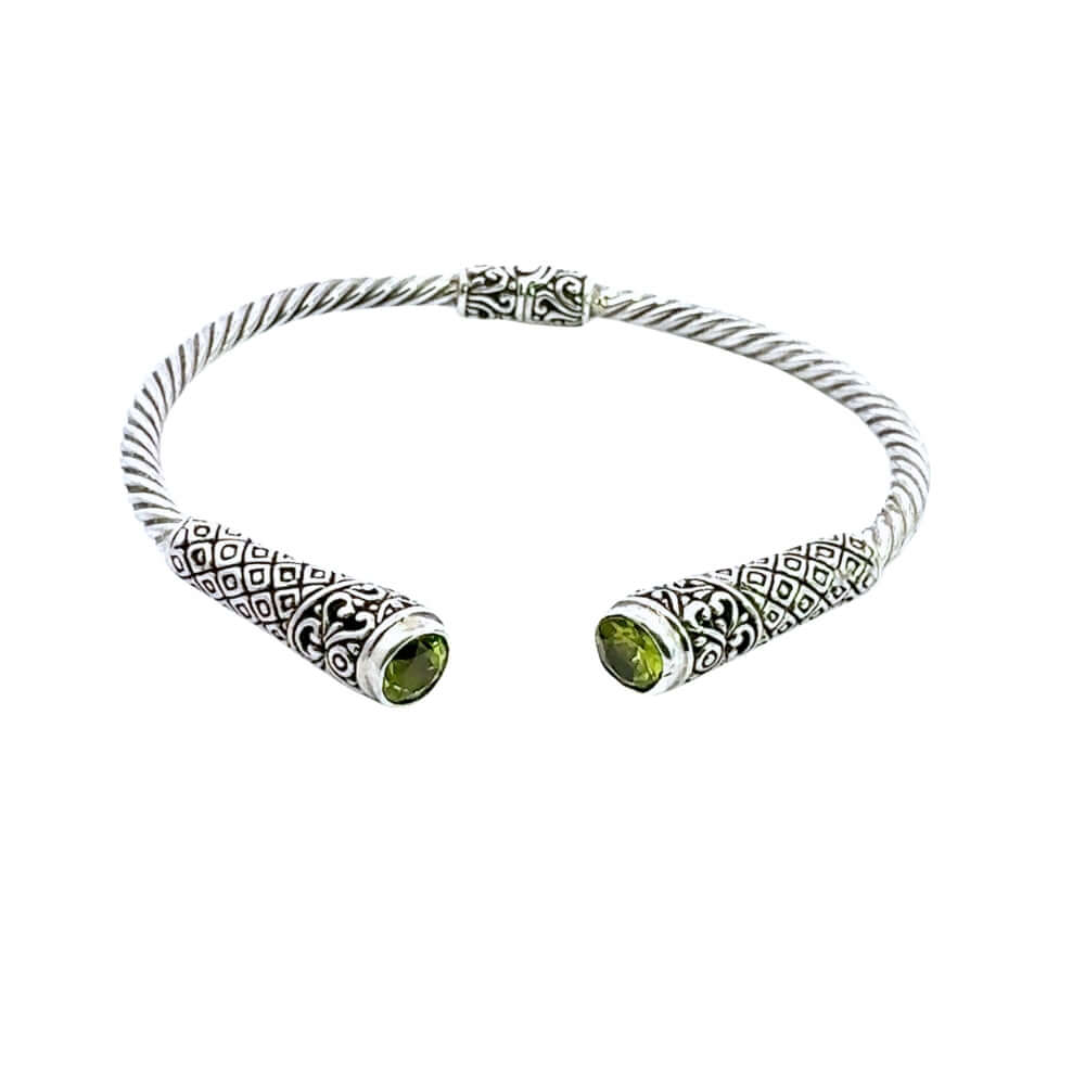 Silver Peridot Cuff Bangle front