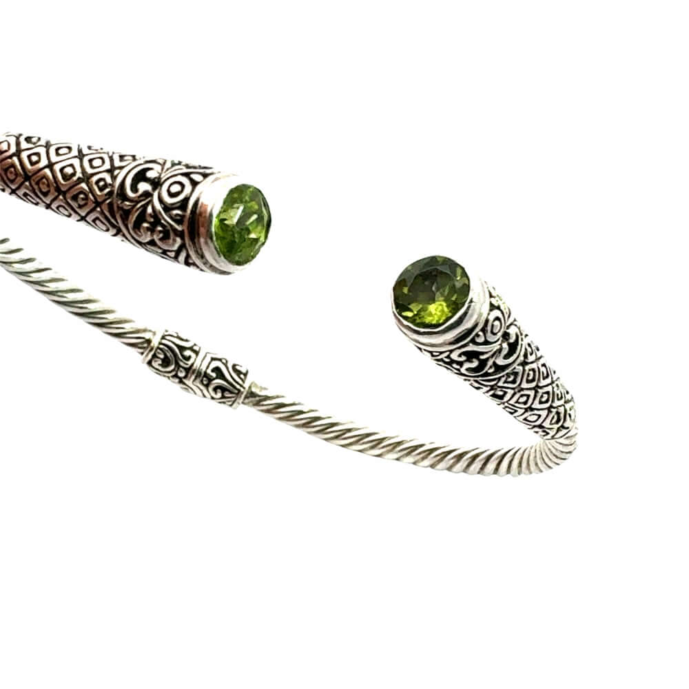 Silver Peridot Cuff Bangle stones close up