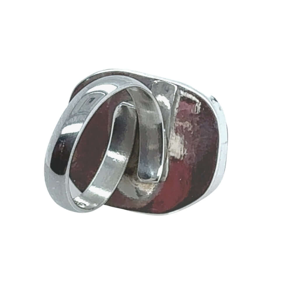 Adjustable Silver ring back on a white background