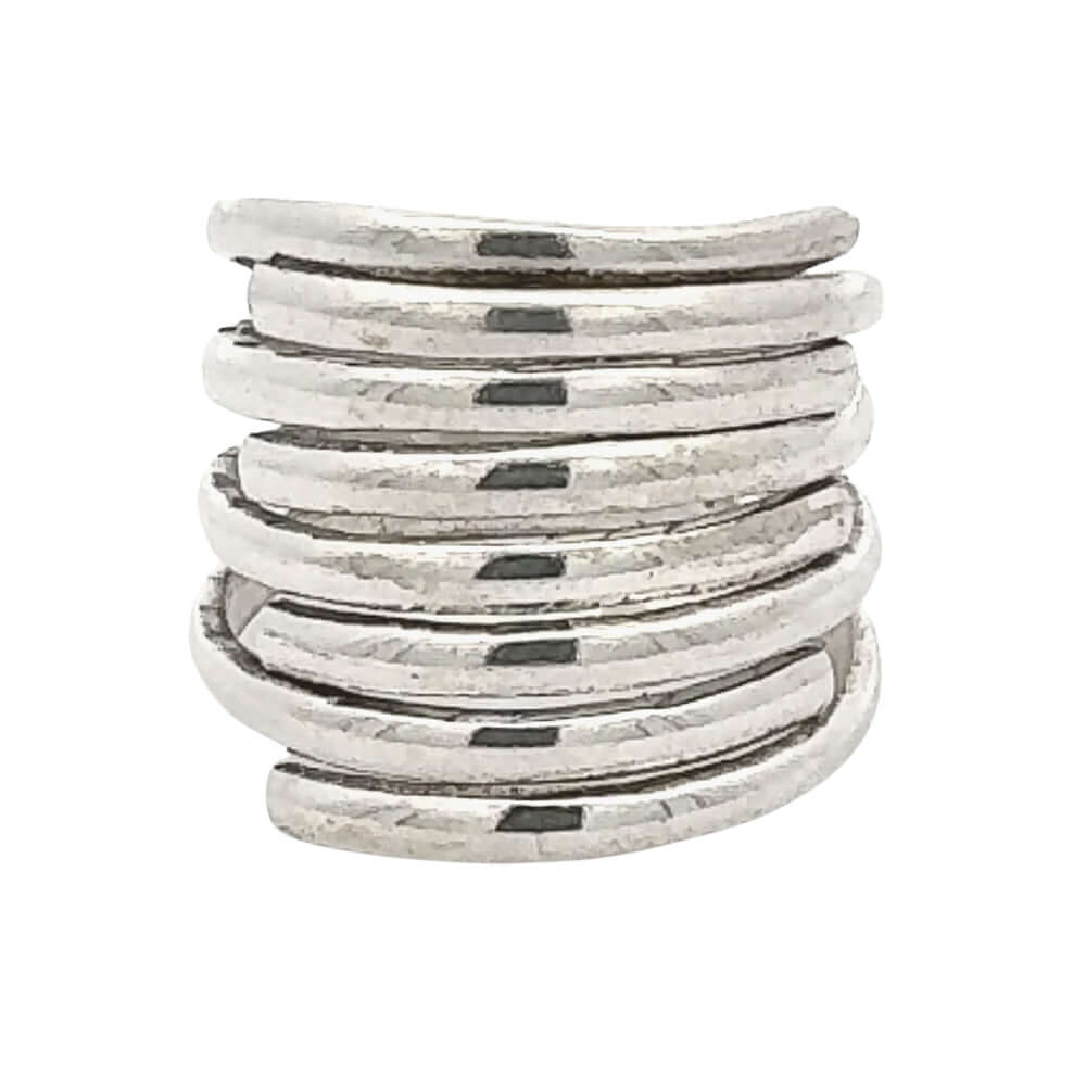 Silver ring made of silver rings on a white background