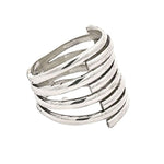 Silver ring with multiple bands on a white background