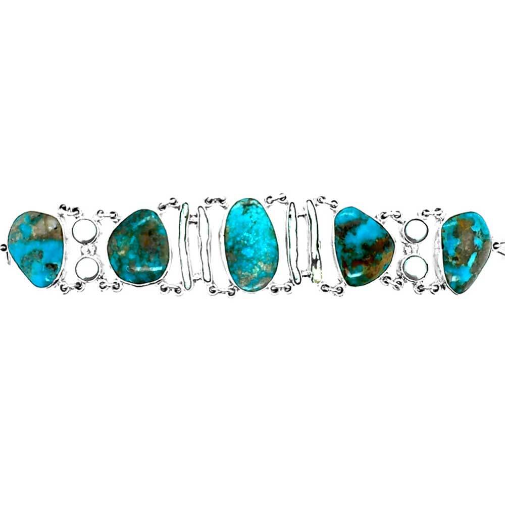 Statement-950-Silver-Bracelet-with-Turquoise-and-Pearls-front-Nueve-Sterling