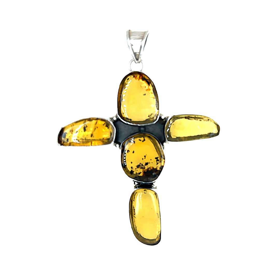 Statement-Chiapas-Amber-Silver-Cross-Pendant-front-Nueve-Sterling