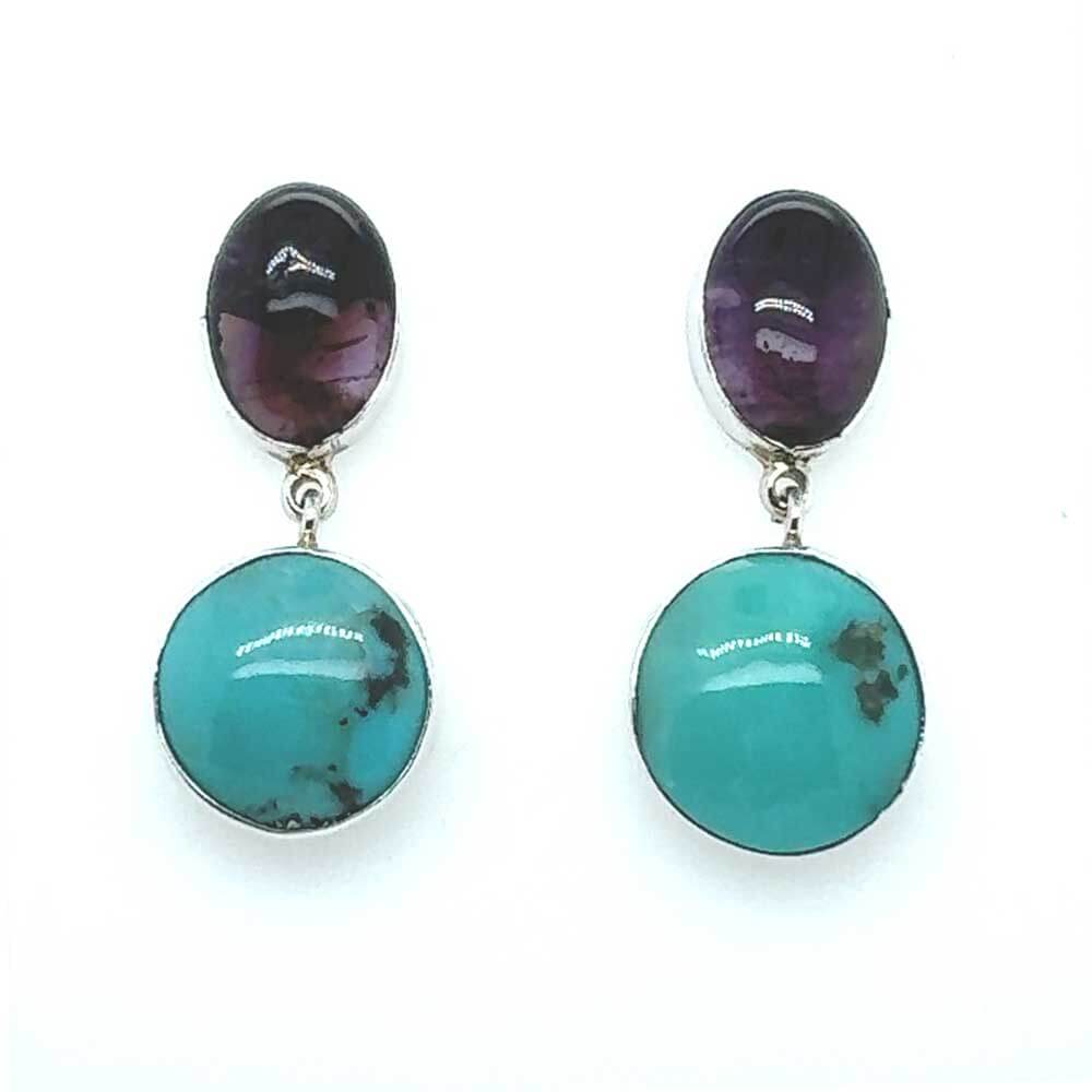 Sterling-Silver-Amethyst-and-Turquoise-Post-Earrings-front-Nueve-Sterling