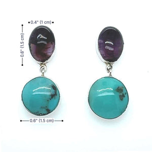 Sterling-Silver-Amethyst-and-Turquoise-Post-Earrings-measurement-Nueve-Sterling