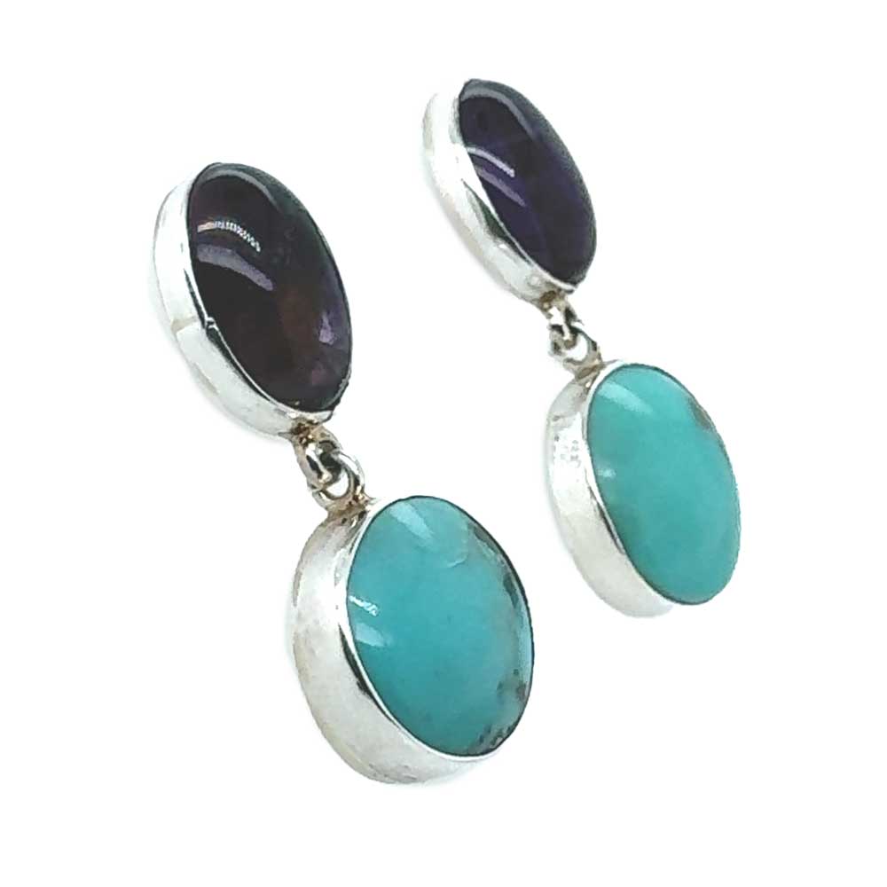 Sterling-Silver-Amethyst-and-Turquoise-Post-Earrings-side-Nueve-Sterling