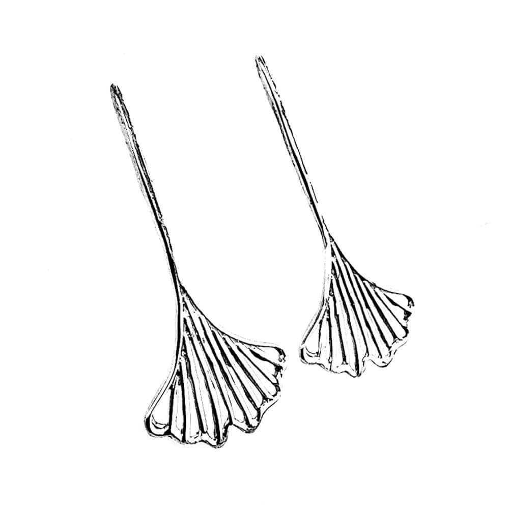 Sterling-Silver-Ginkgo-Leaf-Long-Post-Earrings-side-Nueve-Sterling