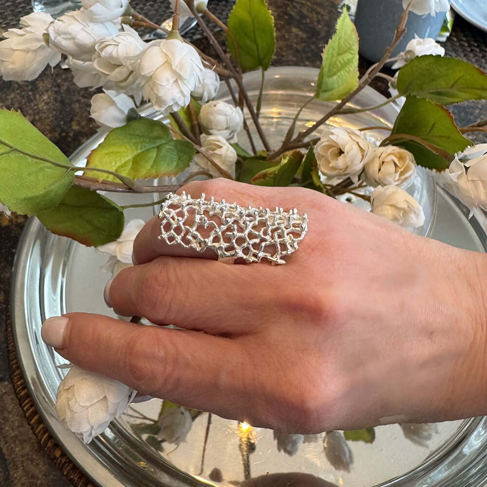 Sterling-Silver-Long-Contemporary-Ring-with-model-Nueve-Sterling