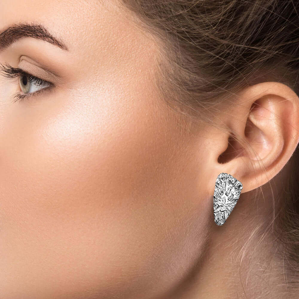 Sterling-Silver-Modern-Triangular-Post-Earrings-with-model-Nueve-Sterling